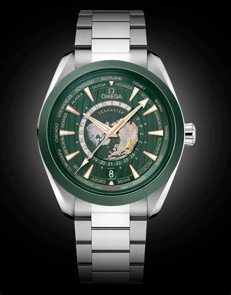 omega seamaster aqua terra worldtimer men's green strap watch|omega aqua terra worldtimer price.